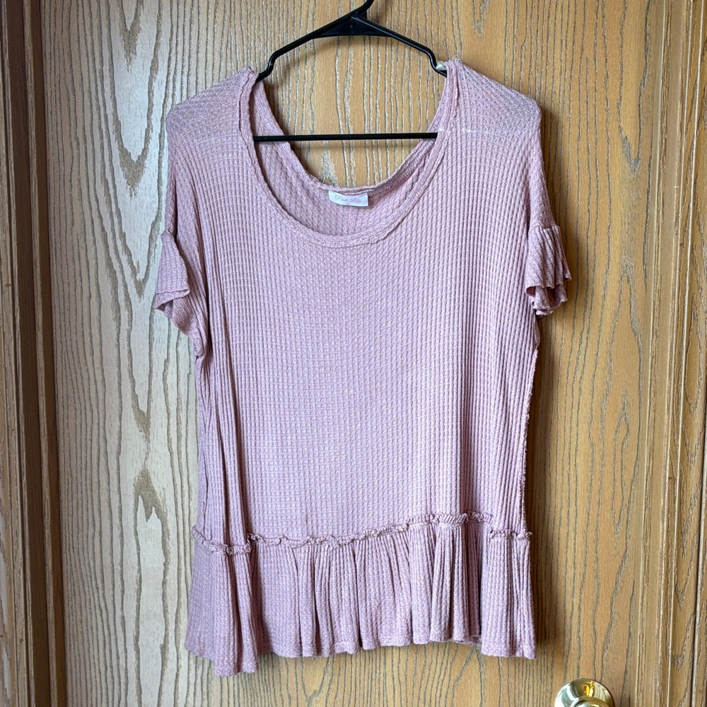 Pink Lily Mauve Waffle Knit Ruffle Hem Tunic